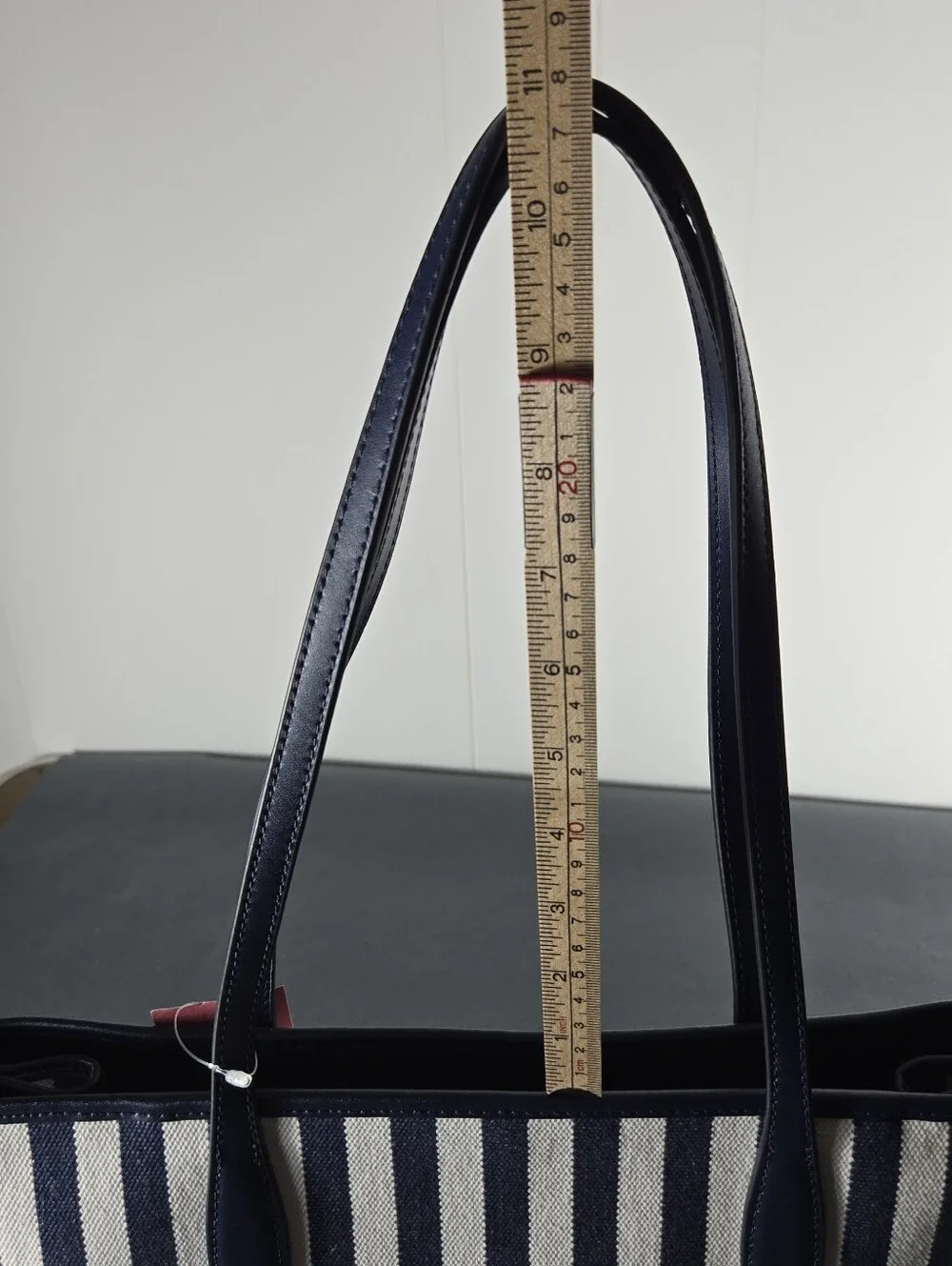 kate spade Navy & White Vertical Stripe Canvas Tote with Leather Handles
